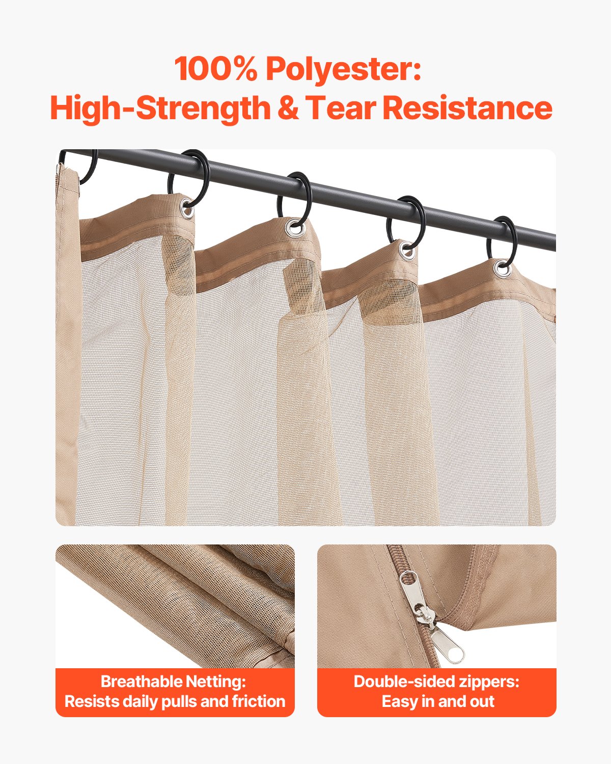 VEVOR Moskitonetz für Pavillon, Mückennetz passend für 304,8x365,8x213,4 cm große Pavillons, Insektennetz, 4-teiliger Seitenwand-Pavillonvorhang, mit Doppelreißverschluss (nur Netz)