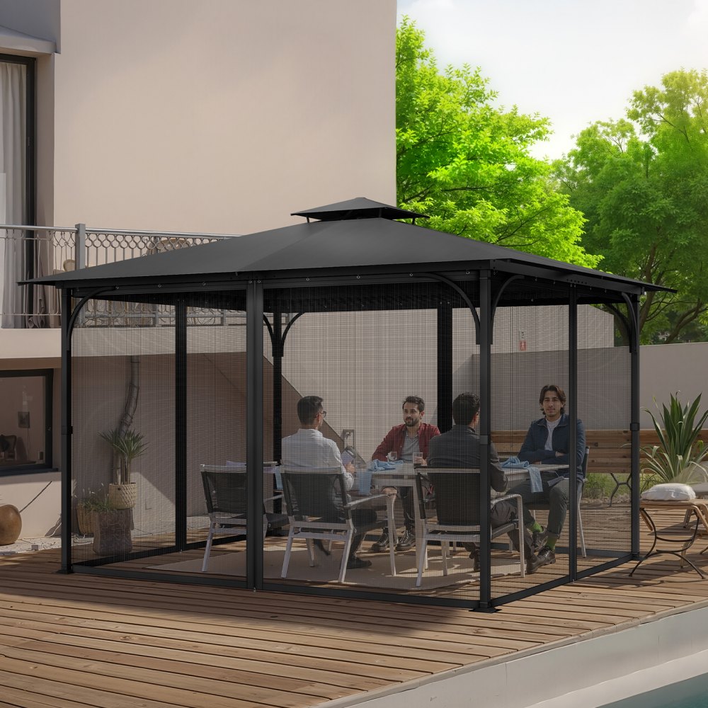 VEVOR Moskitonetz für Pavillon, Mückennetz, passend für 304,8x396,2x207,3 cm große Pavillons, Insektenschutz, 4-teiliger Seitenwand-Pavillonvorhang, mit Doppelreißverschluss (nur Netz)