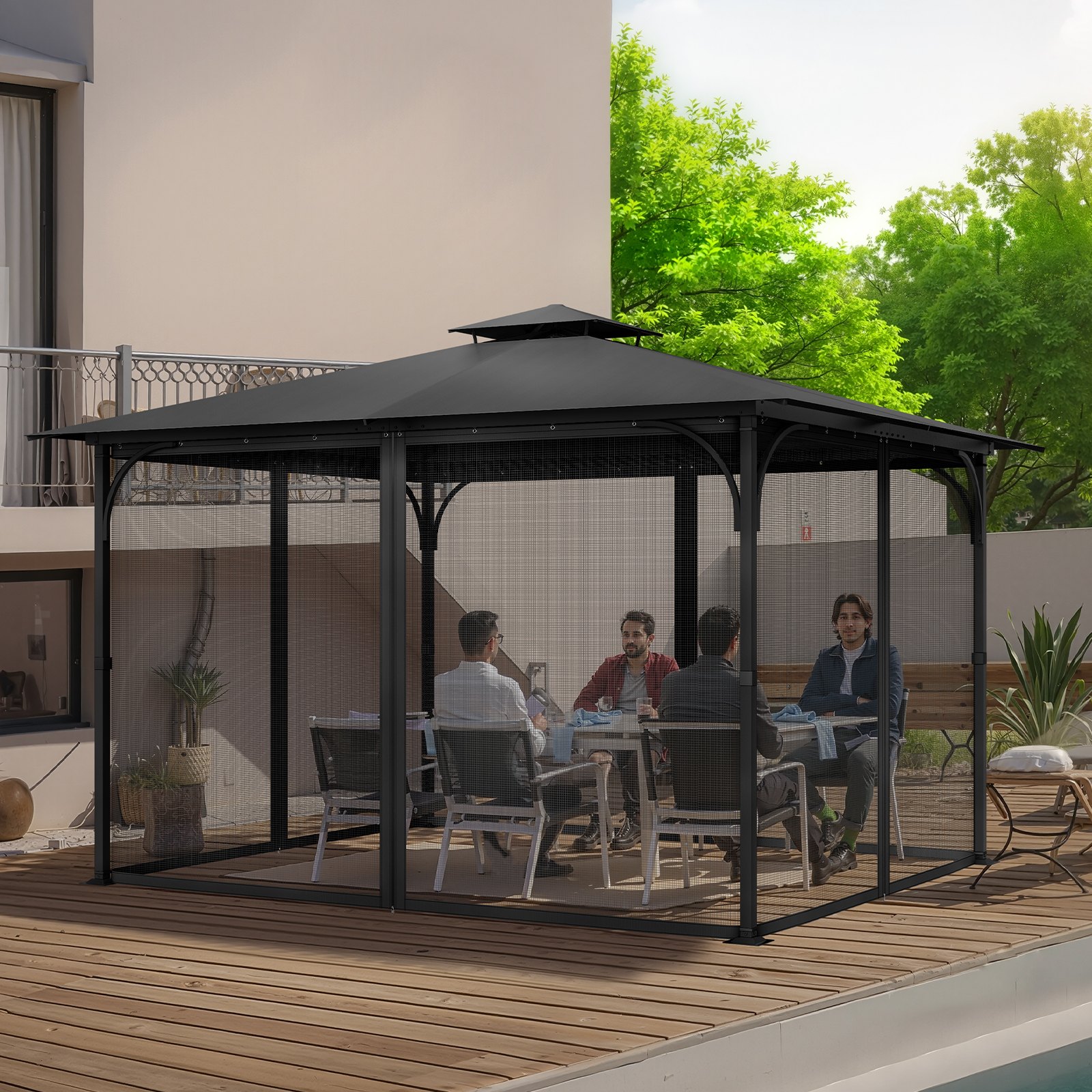 VEVOR Moskitonetz für Pavillon, Mückennetz, passend für 304,8x396,2x207,3 cm große Pavillons, Insektenschutz, 4-teiliger Seitenwand-Pavillonvorhang, mit Doppelreißverschluss (nur Netz)