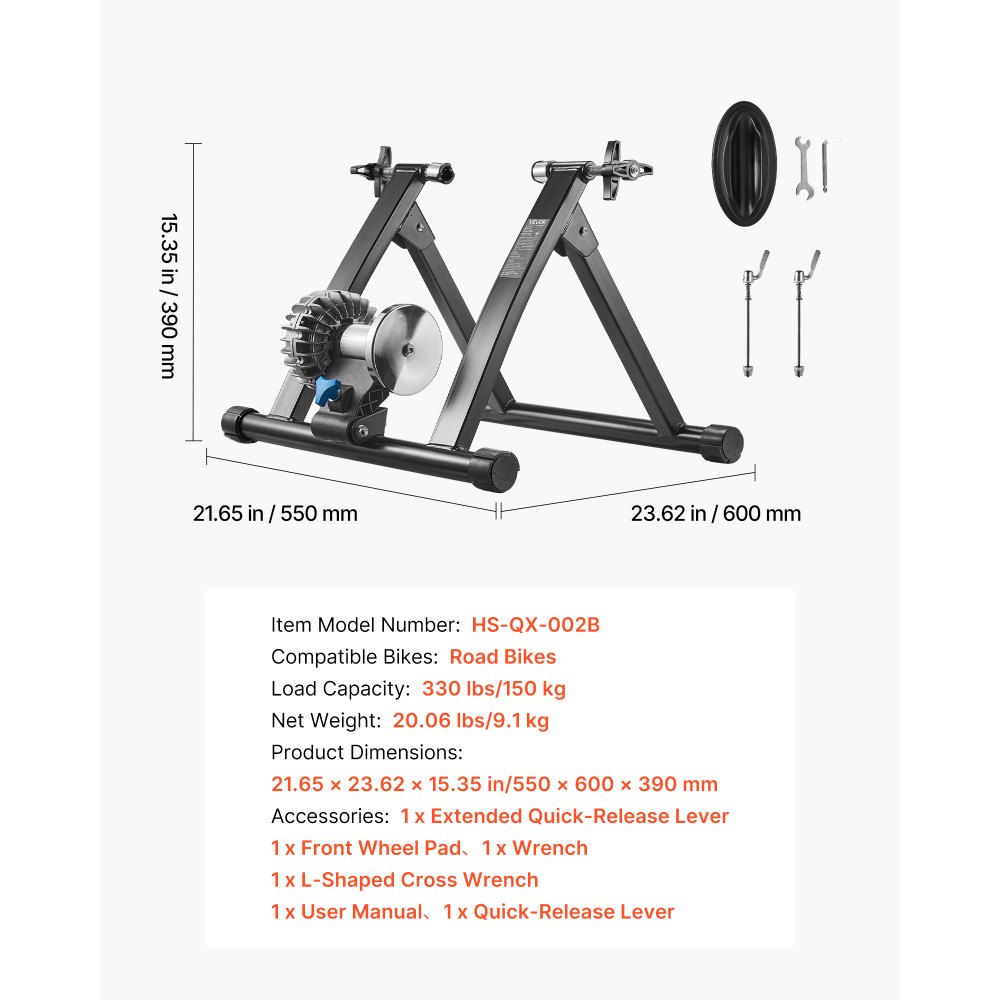 VEVOR Fahrrad Rollentrainer Fahrradtrainer für 660,4-736,6 mm / 700C-Räder, klappbarer Radtrainer Heimtrainer mit Schnellspanner & Vorderradunterlage, 150 kg belastbar, Fahrradfahren Heimtraining