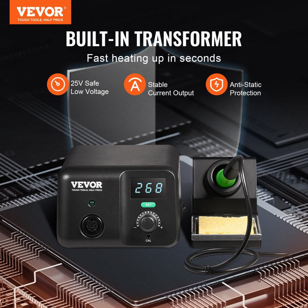 VEVOR Lötstation, Lötkolben, Lötdrahtspender, 70-W-Lötset mit Digitalanzeige, Temperaturregelung, integrierter Transformator, automatischer Schlafmodus, 5 Lötspitzen, bleifreies Lötzinn, Pinzette