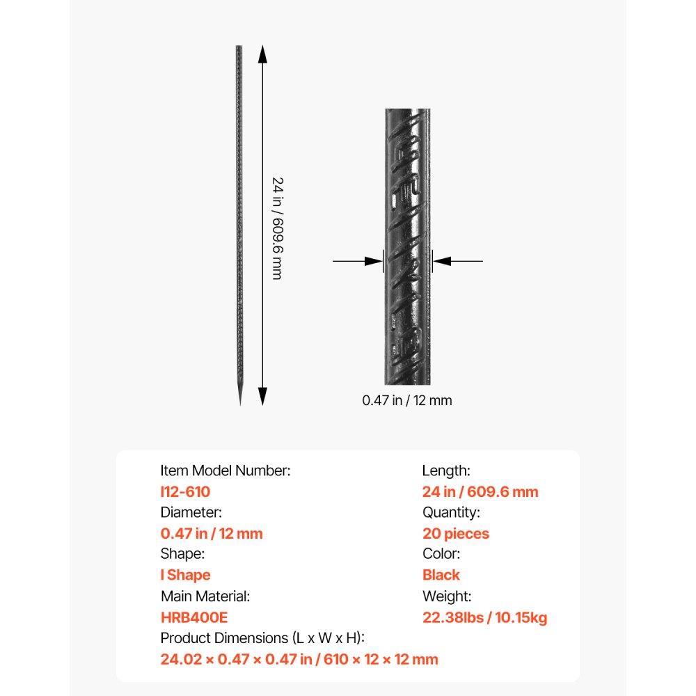 VEVOR 20er Pack I-Typ Bodenanker Erdanker Erdnägel Heringe Zeltheringe 609,6mm
