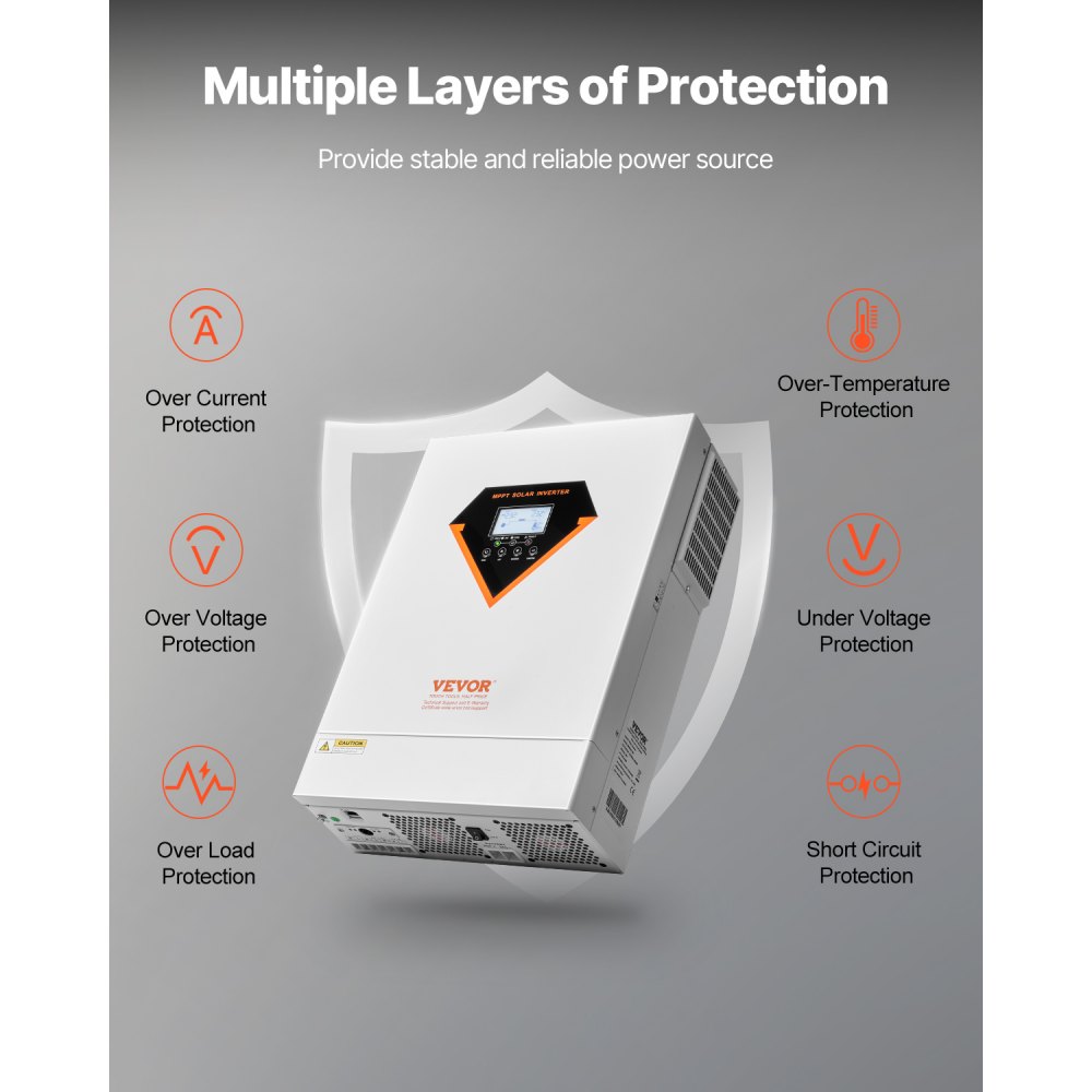 VEVOR Hybrid-Solarwechselrichter, 6000 W, All-in-One-Sinus-Wechselrichter mit Ladegerät, 48 V DC auf einphasig 220/230 V AC, mit integriertem 120-A-MPPT-Solarladeregler, für netzunabhängige Blei-Säure-Lithium-Batteriesysteme