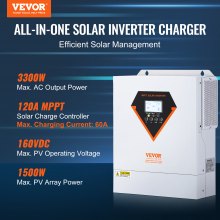 VEVOR 2-in-1-Hybrid-Solar-Wechselrichter 3500W Solar Inverter 7000VA Reiner Sinus MPPT LCD-Display 3 Lademodi (Solarladung, Netzladung, Hybridladung) & 3 Ausgangsmodi (UTL, SOL, SBU)