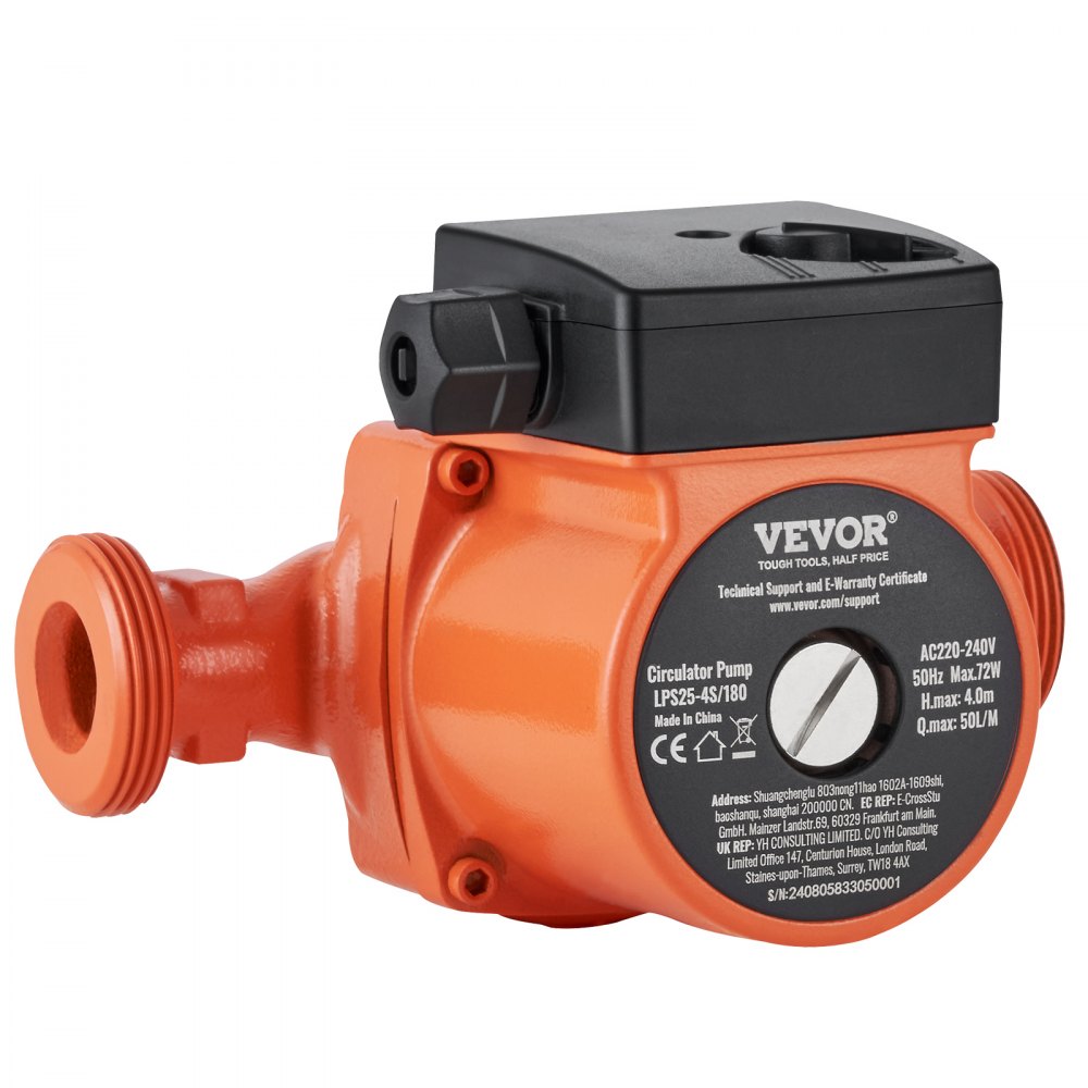 VEVOR Heizungspumpe Umwälzpumpe Pumpe Gusseisen 220 V 72 W, 50l/min Max. Durchflussrate, 4m Max. Förderhöhe, 1-1/2 Zoll Gewindeanschluss, Temperaturbereich Von 2 °C Bis 110 °C, Drei Einstellbare Durchflussraten, Geräuscharm