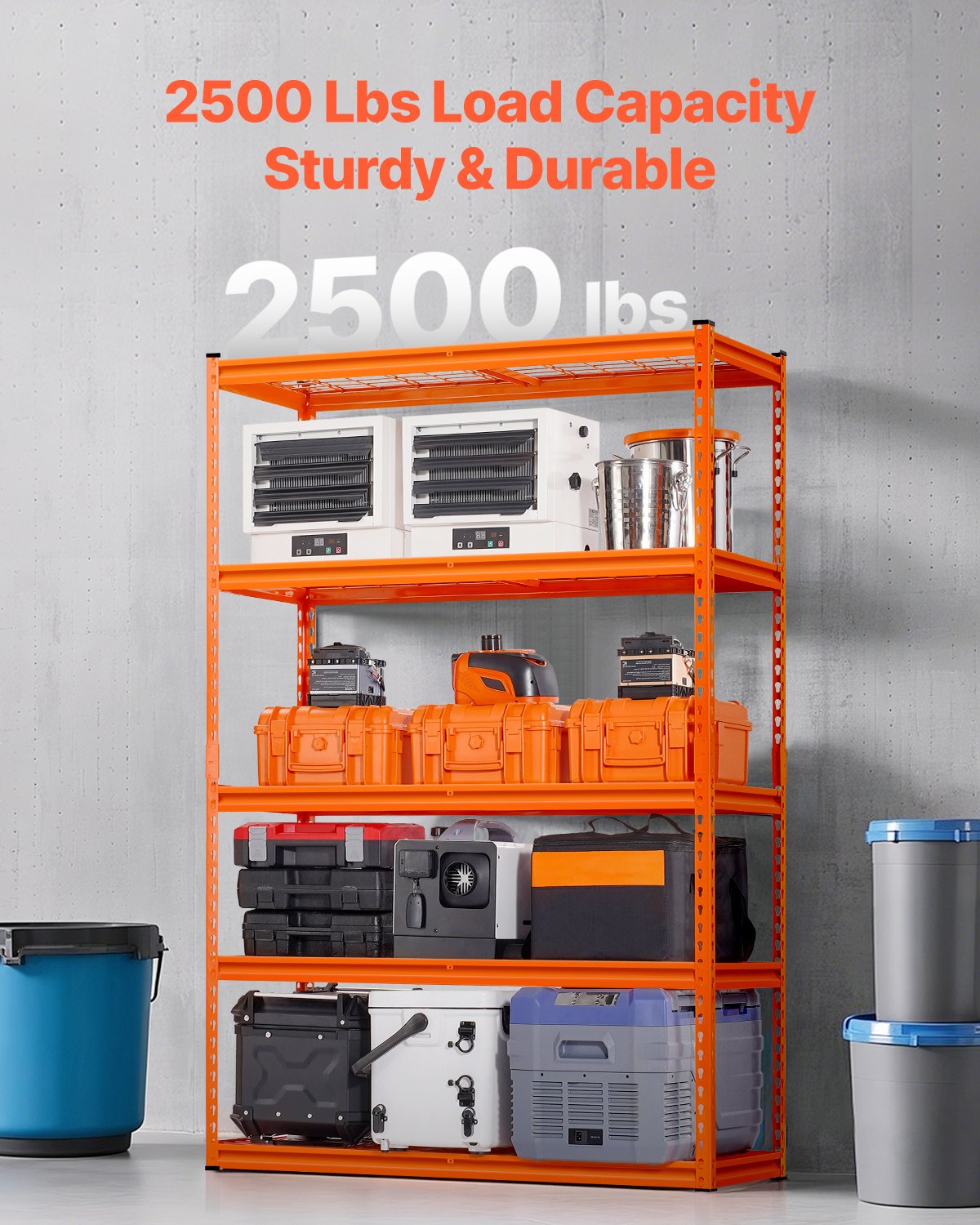 VEVOR Lagerregale,1134 kg, 5-stufiges Schwerlastregal für die Garage, 457,2x1219,2x1828,8 mm, verstellbare Steckregale für Industrieregale, Allzweckregal, Kellerregal für Küche, Lager, Keller, Orange