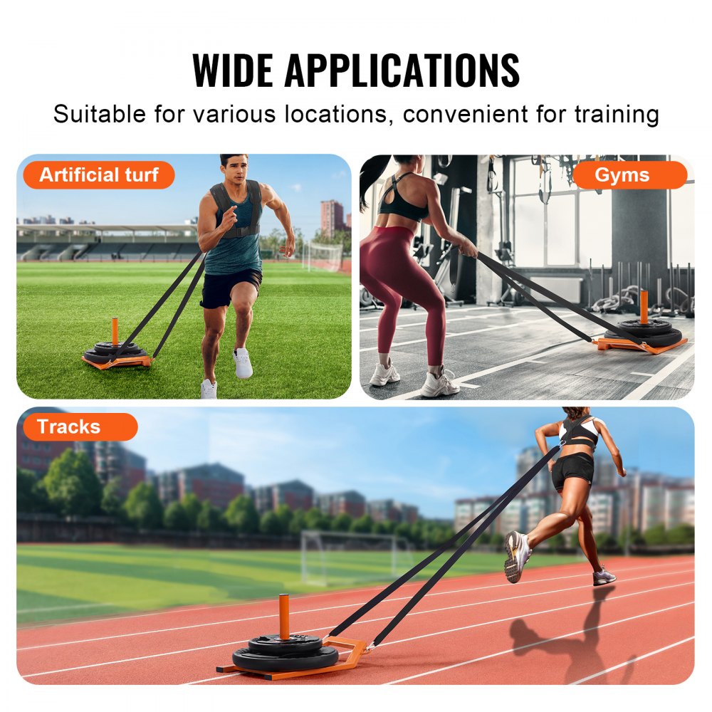 VEVOR Zugschlitten Gewichtsschlitten Workout Schlitten Fitness für Krafttraining, Schnellkrafttraining Trainingsgerät aus Stahl für sportliche Übungen und Geschwindigkeitsverbesserung, orange