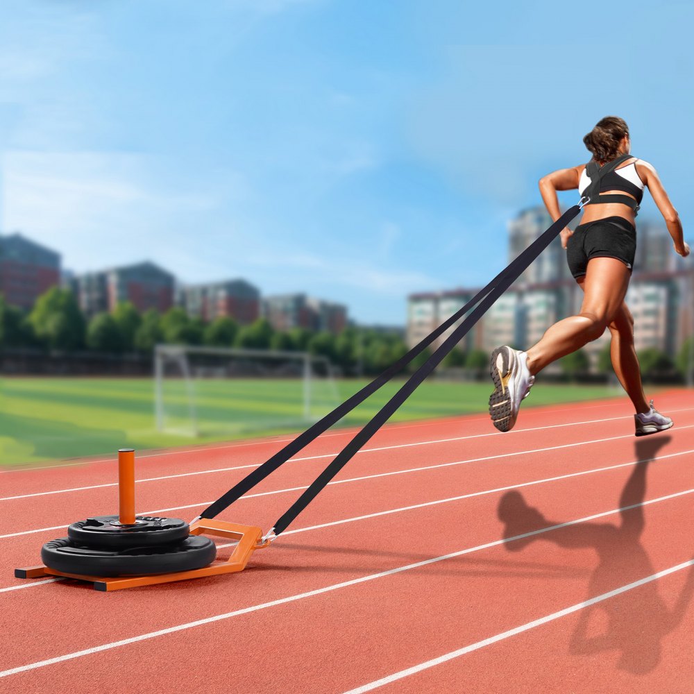 VEVOR Zugschlitten Gewichtsschlitten Workout Schlitten Fitness für Krafttraining, Schnellkrafttraining Trainingsgerät aus Stahl für sportliche Übungen und Geschwindigkeitsverbesserung, orange