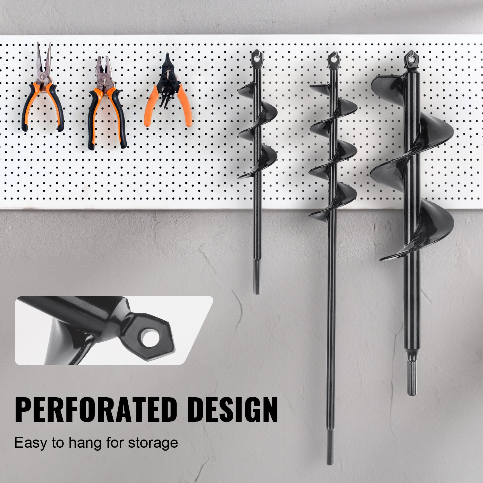 VEVOR Gartenbohrer φ38x220mm φ48x370mm φ77,6x300mm Erdbohrer Bohrmaschine PCM-Stahl Pfahlbohrer für 9,53mm Sechskant-Bohrschrauber Spiralbohrer Erdlochbohrer zum Pflanzen & Mischen von Samen