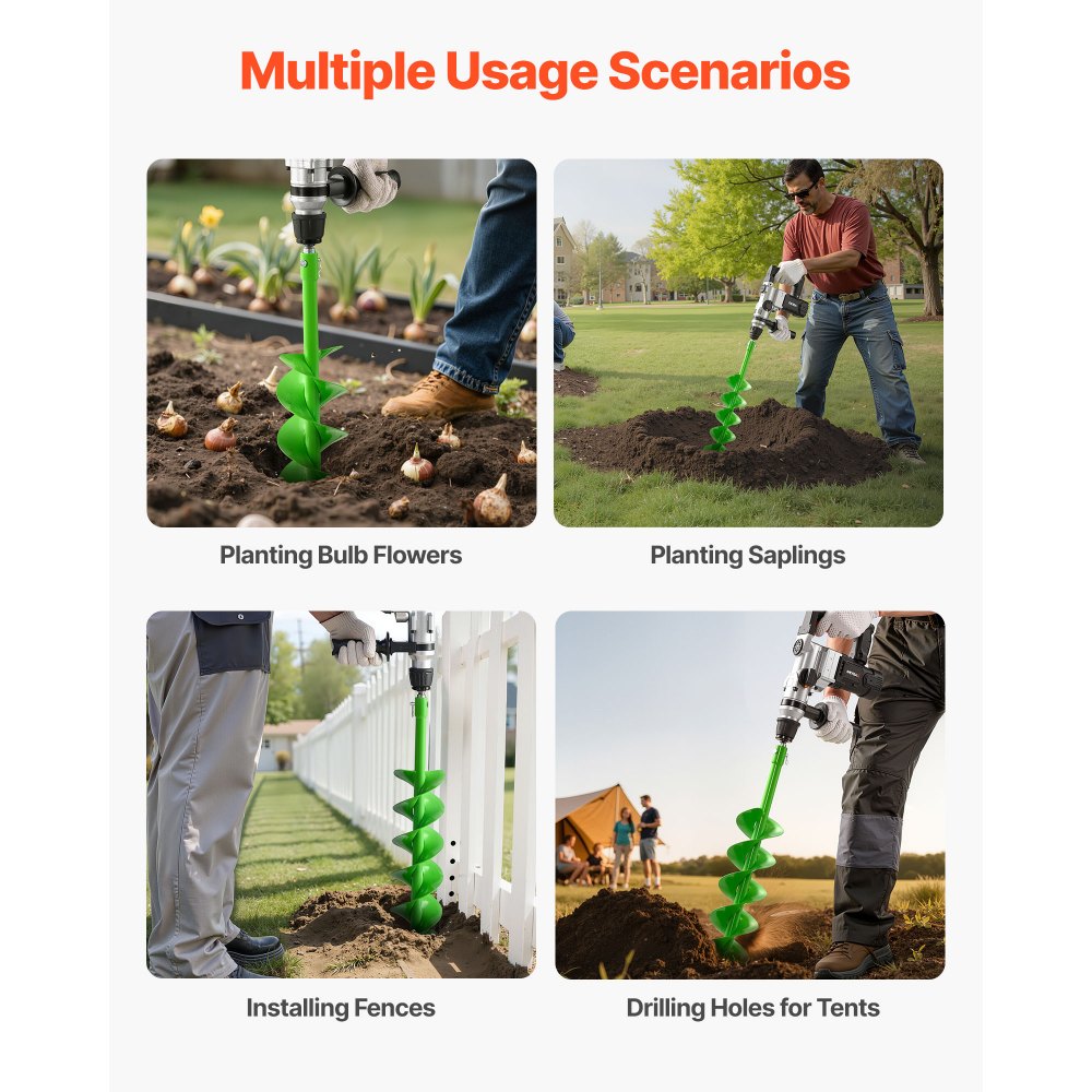 VEVOR Erdbohrer für Bohrmaschine, Ø 15x80 cm Pfahlbohrer, kompatibel mit Bohrern mit 20 mm Innendurchmesser, Erdlochbohrer, Gartenbohrer, Pfostenloch-Bohraufsätze für Gartenbagger & Zäune