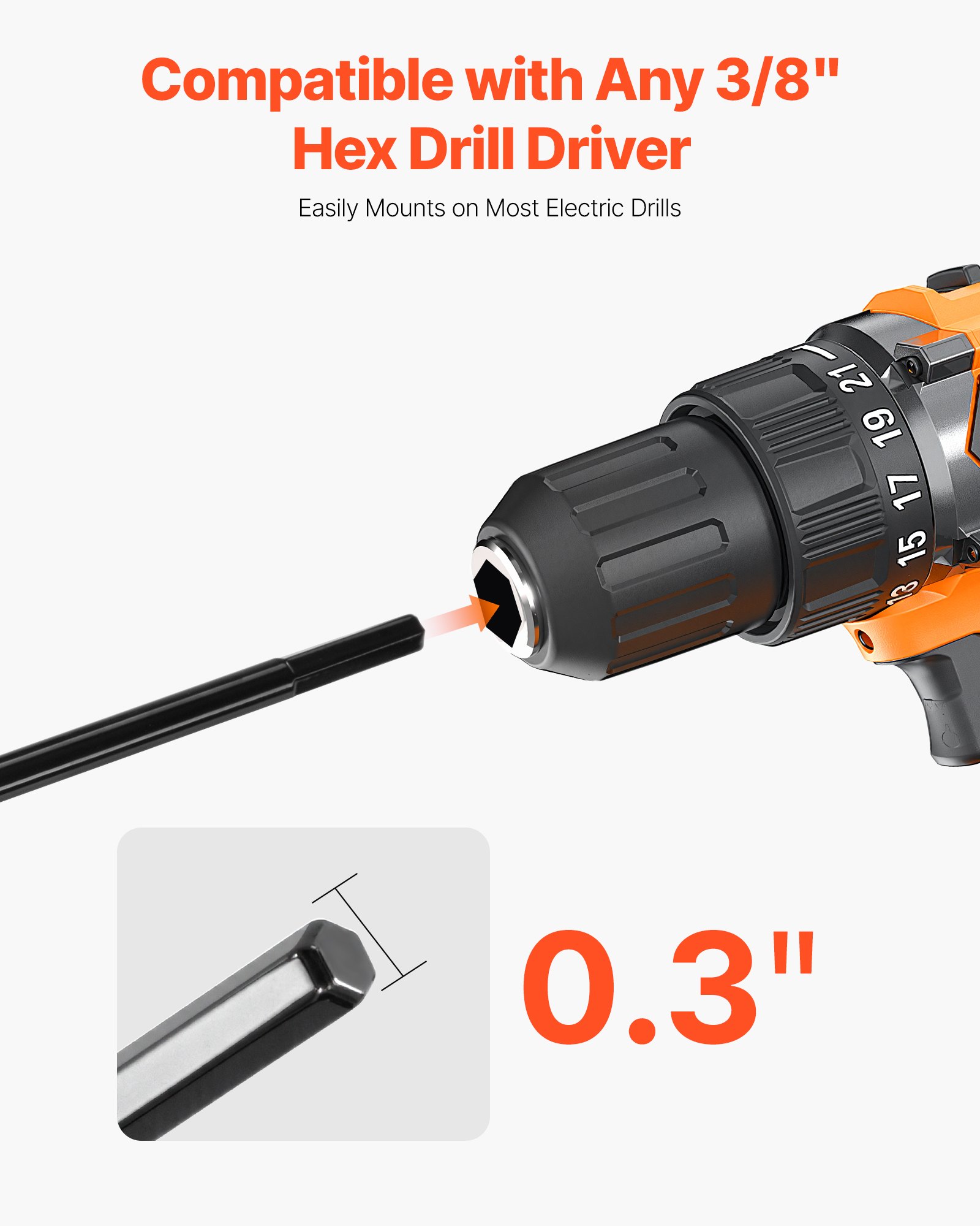 VEVOR Erdbohrer für Bohrmaschine, 40 x 420 mm Gartenbohrer aus Q235-Stahl, für 3/8-Zoll-Sechskant-Bohrer, Pfahlbohrer, Durchlässenbohrer, Grabungswerkzeug zum Pflanzen und Bohren