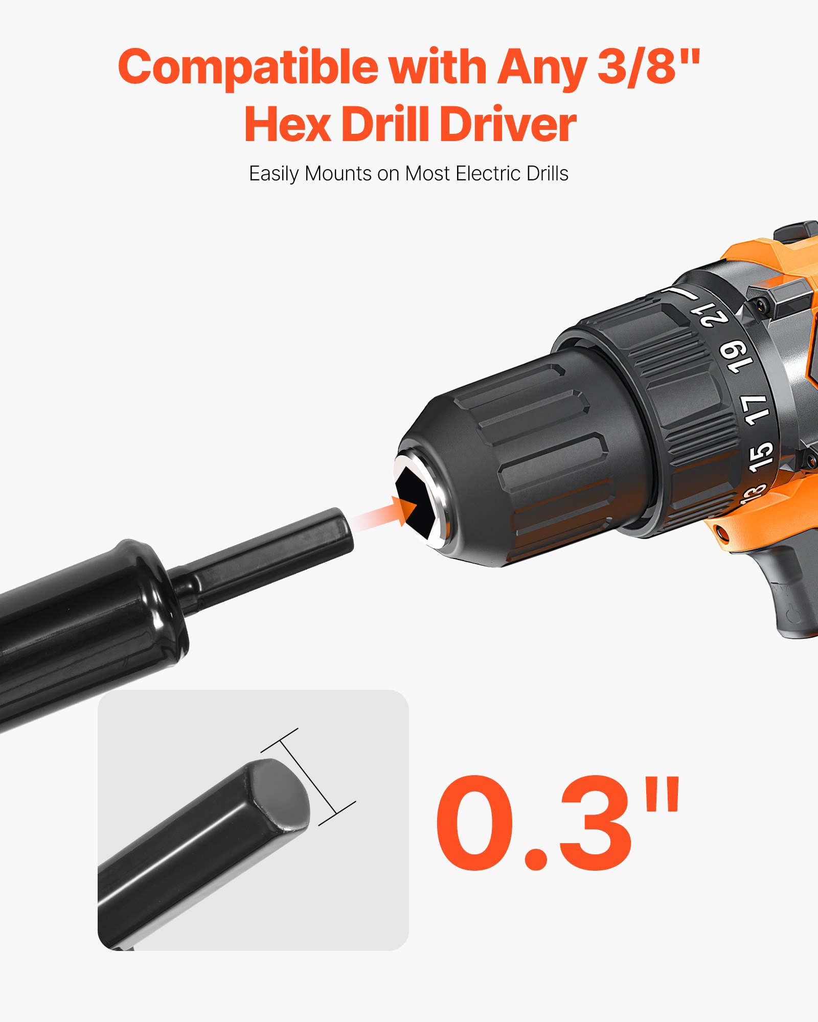VEVOR Erdbohrer für Bohrmaschine, Ø 80x290 mm Pfahlbohrer, für 3/8-Zoll-Sechskant-Bohrer, Pfahlbohrer, Durchlässenbohrer, Lochbohraufsätze zum Graben von Gartenpfostenlöchern & Zäunen