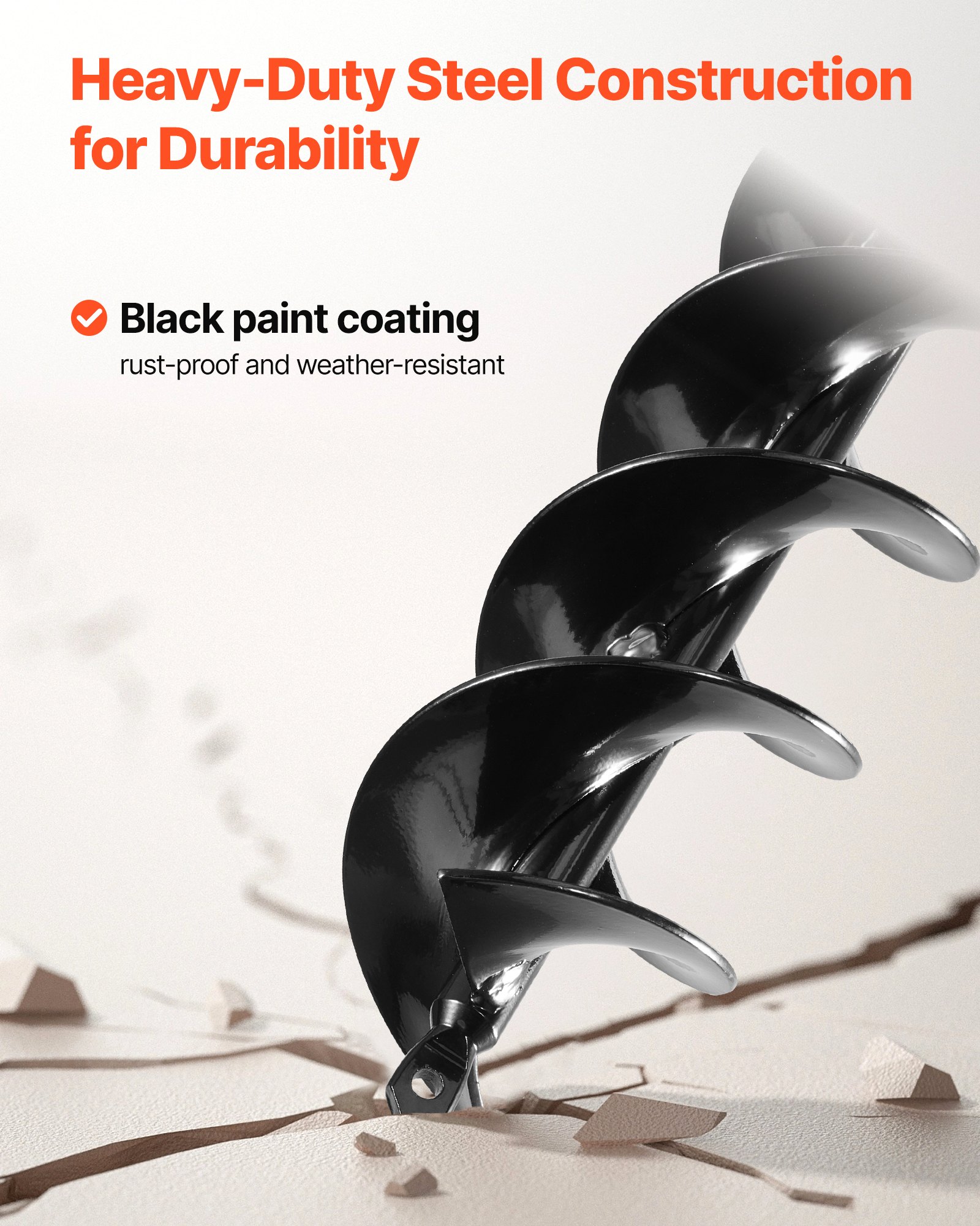 VEVOR Erdbohrer für Bohrmaschine, Ø 8x41 cm Gartenbohrer, für 3/8-Zoll-Sechskant-Bohrer, Pfahlbohrer, Erdlochbohrer, Lochbohraufsätze zum Graben von Gartenpfostenlöchern und Zäunen