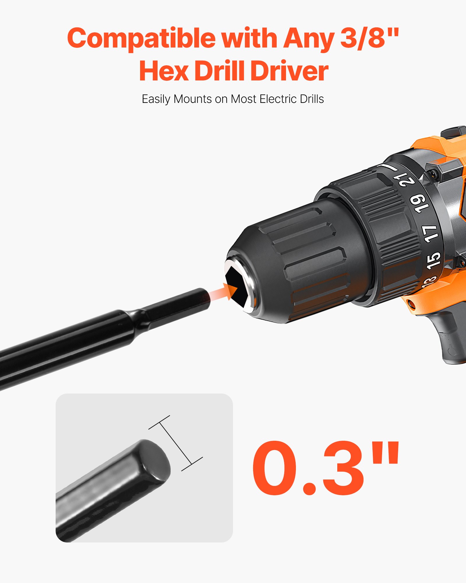 VEVOR Erdbohrer für Bohrmaschine, Ø 8x41 cm Gartenbohrer, für 3/8-Zoll-Sechskant-Bohrer, Pfahlbohrer, Erdlochbohrer, Lochbohraufsätze zum Graben von Gartenpfostenlöchern und Zäunen