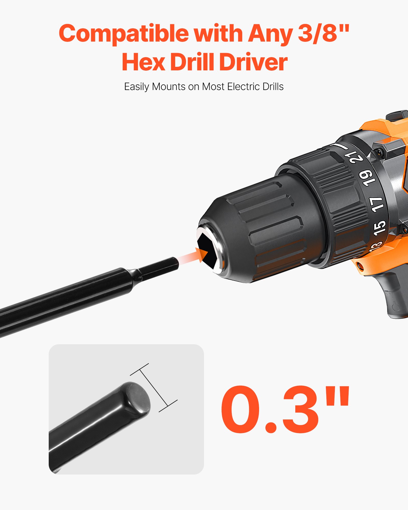 VEVOR Erdbohrer für Bohrmaschine, Ø 8x60 cm Pfahlbohrer, für 3/8-Zoll-Sechskant-Bohrer, Erdlochbohrer, Durchlässenbohrer, Lochbohraufsätze zum Graben von Gartenpfostenlöchern und Zäunen