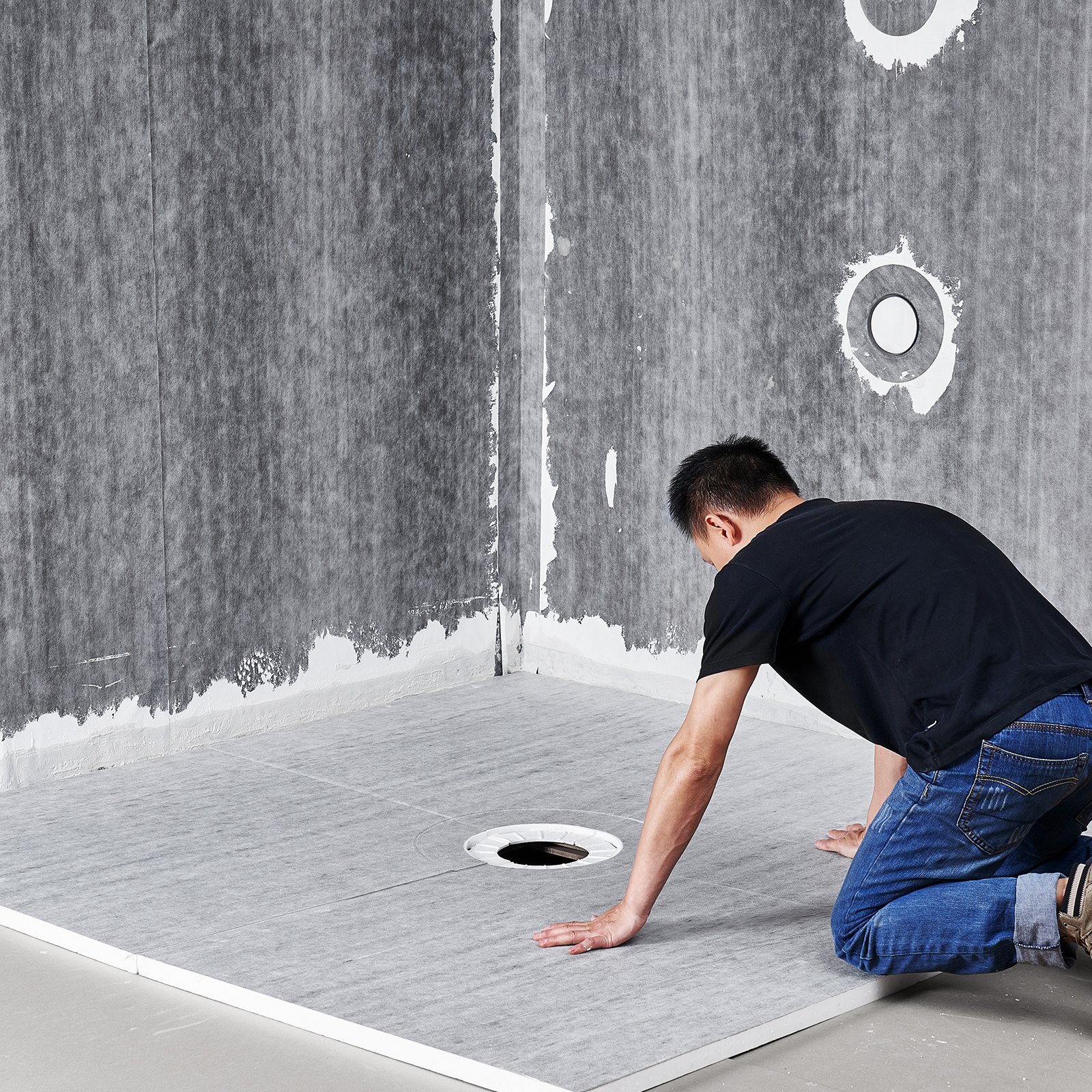 VEVOR Duschrand-Set, 1828 x 1828 x 32 mm großes Duschwannen-Set mit Zentralablauf, leichte EPS-Duschinstallationssets mit 2 wasserdichten Tüchern, Duschwannen-Neigungsstangen passend für Badezimmer