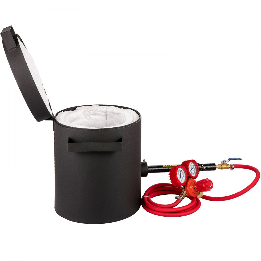 VEVOR Propan Schmelzofen 10 KG, Gas Metall Schmelzofen Propan Ton Grafit Tiegel, Edelmetall Schmiedeofen Propan-Regler 0-350 psi, Ofenboden 20 mm, Schmelzzeit 10 min, 2,54 cm Keramikfaser feuerfest