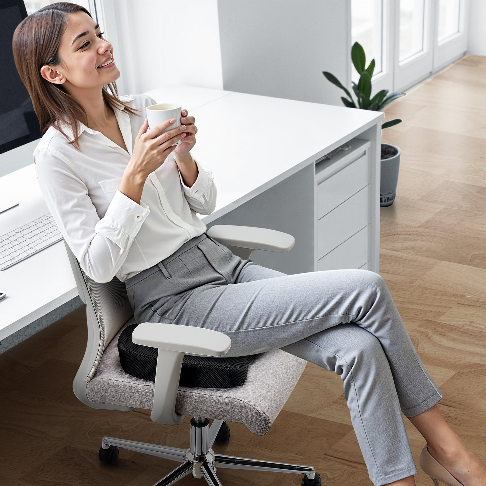 VEVOR Sitzkissen 435x330x83 mm, Memory Foam Sitzunterlage zur Druckentlastung, atmungsaktives Rollstuhl-Sitzpolster mit abnehmbarem Bezug für Reisen, Büro, Auto, Flugzeug – leicht und tragbar