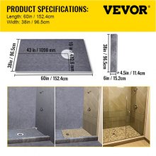 VEVOR Badabdichtung Duschabdichtung Set 965,2x1524mm mit versetztem Ablauf PVC