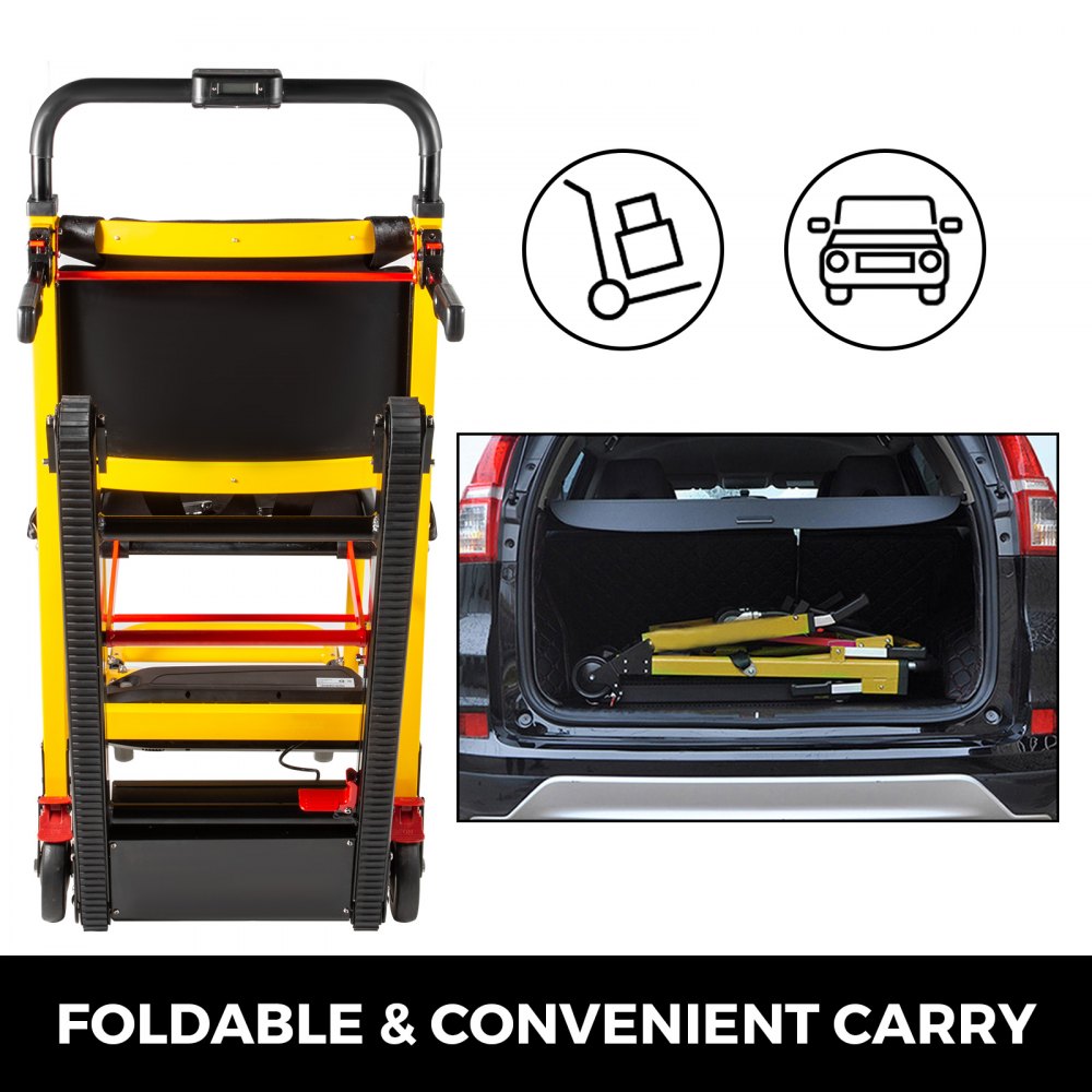 VEVOR 200W Elektrisch Rollstuhl Treppenlift Kletteraufzug Motorisierte Lithiumbatterie Klettern Crawler Elektrische Treppe Rollstuhl Aluminiumlegierung Faltbare Tragbare(Schwarz Gelb)