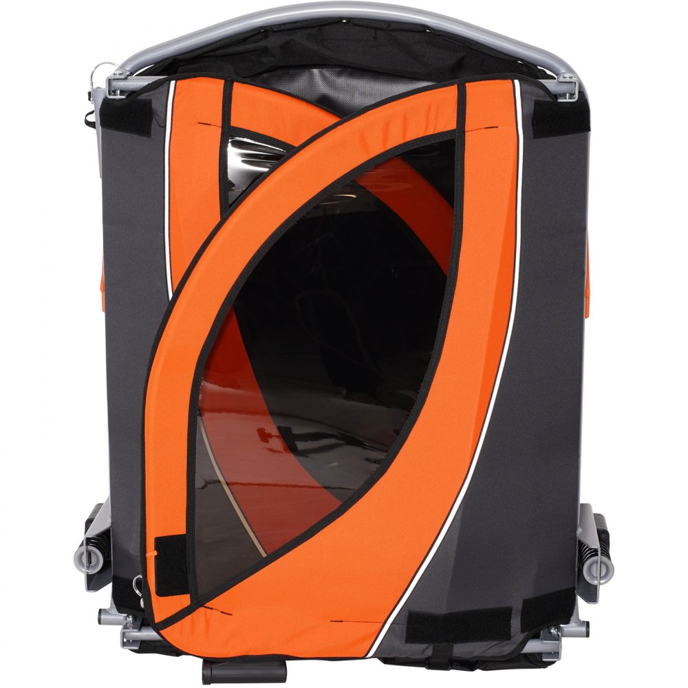 VEVOR Fahrradanhänger, Doppelsitz, 40 kg Tragkraft, 2-in-1-Verdeckträger, umbaubar in Kinderwagen, faltbarer Kinderfahrradanhänger zum Ziehen mit universeller Fahrradkupplung, Orange und Grau