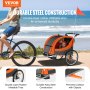 VEVOR Fahrradanhänger, Doppelsitz, 40 kg Tragkraft, 2-in-1-Verdeckträger, umbaubar in Kinderwagen, faltbarer Kinderfahrradanhänger zum Ziehen mit universeller Fahrradkupplung, Orange und Grau