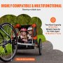 VEVOR Fahrradanhänger, Doppelsitz, 40 kg Tragkraft, 2-in-1-Verdeckträger, umbaubar in Kinderwagen, faltbarer Kinderfahrradanhänger zum Ziehen mit universeller Fahrradkupplung, Orange und Grau