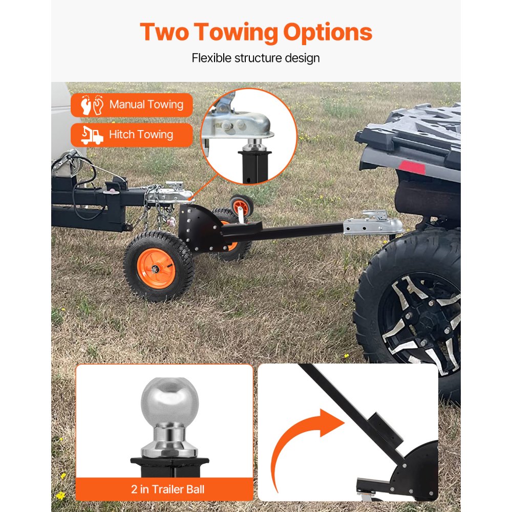 VEVOR 2-in-1-Anhängerwagen, Rangierhilfe Anhänger, 680,4 kg Stützlast, 56 und 66 cm einstellbare Höhe, 50,8 mm Kupplungskugel, 38 cm Luftreifen, zum Bewegen von Wohnmobilanhängern