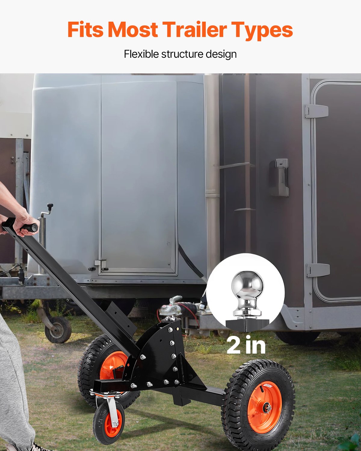 VEVOR 2-in-1-Anhängerwagen, Rangierhilfe Anhänger, 680,4 kg Stützlast, 56 und 66 cm einstellbare Höhe, 50,8 mm Kupplungskugel, 38 cm Luftreifen, zum Bewegen von Wohnmobilanhängern