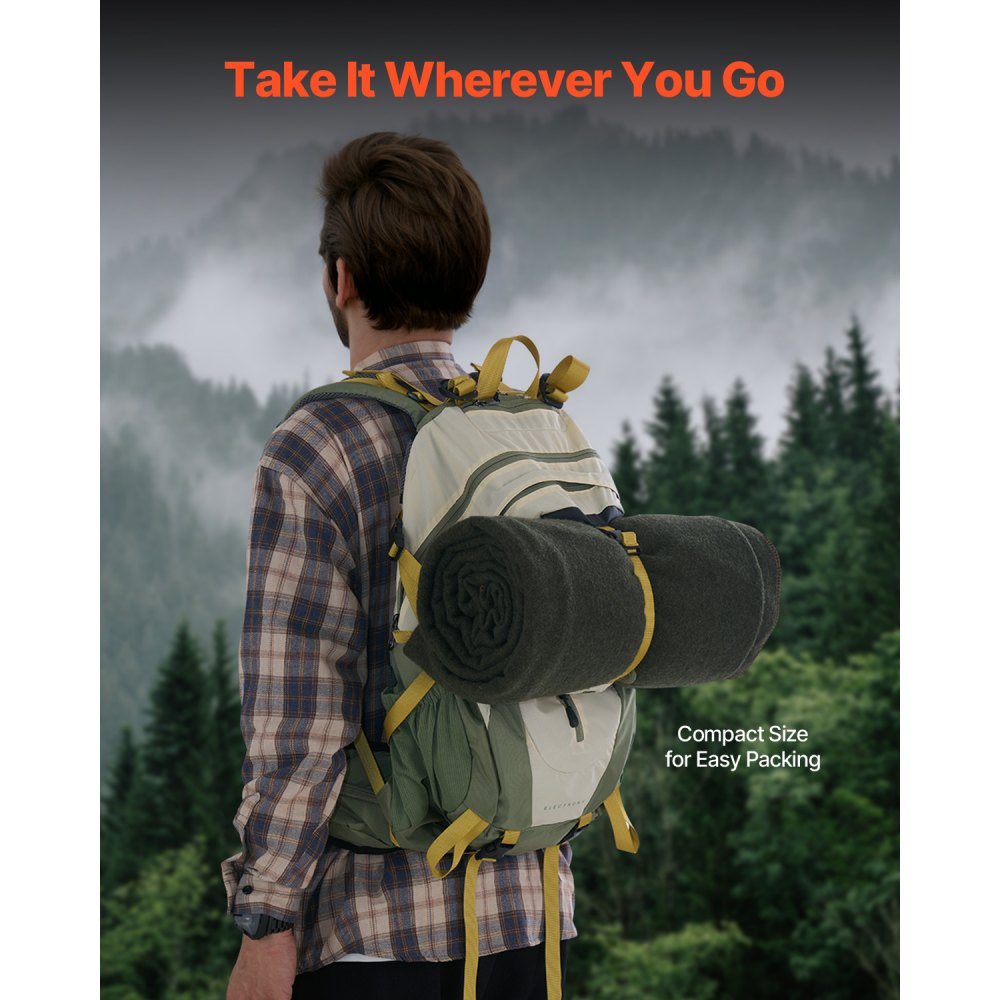 VEVOR Campingdecke 1,62x2,23m, Wolldecke, große warme Stadiondecke, wasser- und winddicht, flammhemmend, ideal für draußen, Picknicks, Wandern, Sportveranstaltungen, Reisen, (80 % Wolle), Militärgrün