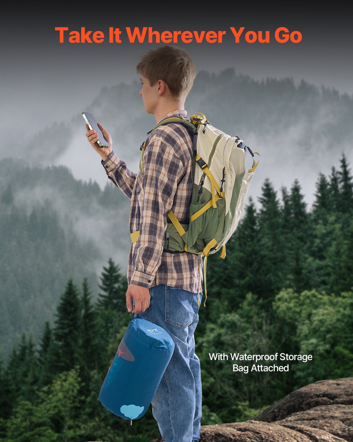 VEVOR Camping Blanket, 1.9 x 1.32 m, Travel Blanket, Portable Stadium Blanket, Waterproof and Windproof, Polyester Fiber, Flame Retardant, Ideal for Outdoors, Picnics, Hiking, Sporting Events, Travel