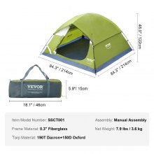 VEVOR Campingzelt 3 Personen Wurfzelt 214 x 214 x 122 cm Kuppelzelt Plane aus 190T Dacron+150D Oxford Gestell aus 7,62 mm Fiberglas Trekkingzelt Festivalzelt Grün Ideal für Camping Festivals