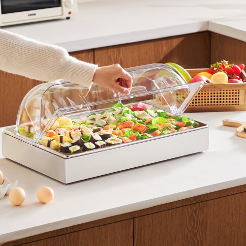 VEVOR Servierbehälter Buffet-Behälter Gastronormbehälter aus Edelstahl (1 Behälter), Präsentationsständer mit transparentem Deckel & 3