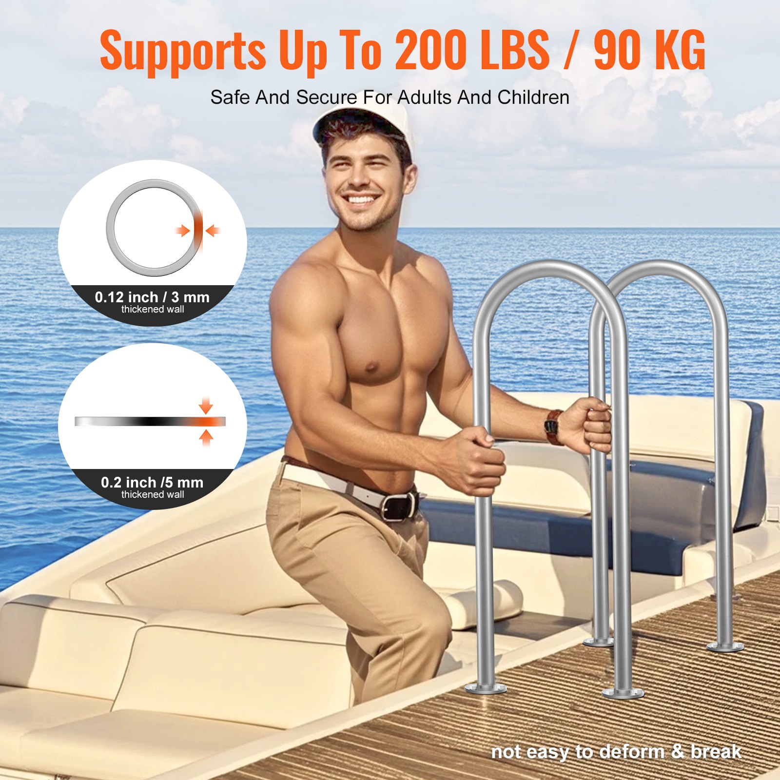 VEVOR Pool-Handlauf, 400 x 90 x 915 mm, Pooleinstieg Aluminium mit Grundplatte für Innen-/Außenpools, benutzerfreundliche Einstieghilfe für Schwimmbäder, Haltegriff mit Zubehör für Spas und Docks