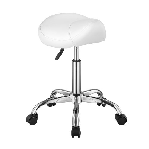 VEVOR Sattelhocker Rollhocker 204 kg belastbarer höhenverstellbarer (55-71 cm) Drehhocker Arbeitshocker, ergonomischer verdickter PU-Leder-Drehsattelstuhl für Salon Spa Massage Klinik, Weiß