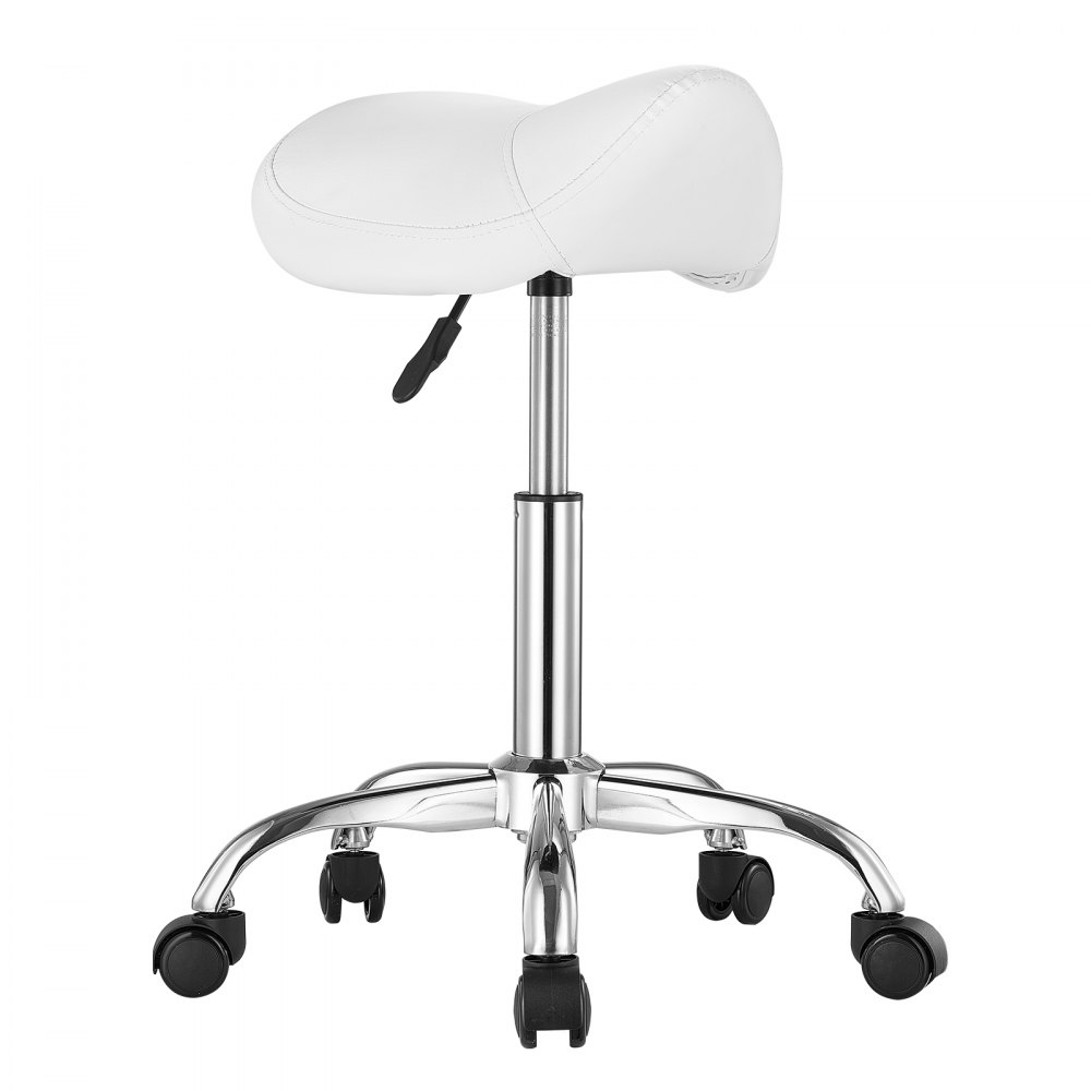 VEVOR Sattelhocker Rollhocker 204 kg belastbarer höhenverstellbarer (55-71 cm) Drehhocker Arbeitshocker, ergonomischer verdickter PU-Leder-Drehsattelstuhl für Salon Spa Massage Klinik, Weiß