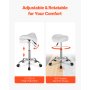 VEVOR Sattelhocker Rollhocker 204 kg belastbarer höhenverstellbarer (55-71 cm) Drehhocker Arbeitshocker, ergonomischer verdickter PU-Leder-Drehsattelstuhl für Salon Spa Massage Klinik, Weiß