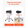 VEVOR Sattelhocker Rollhocker 204 kg belastbarer höhenverstellbarer (55-71 cm) Drehhocker Arbeitshocker, ergonomischer verdickter PU-Leder-Drehsattelstuhl für Salon Spa Massage Klinik, Schwarz