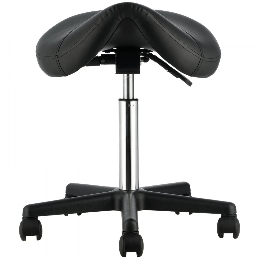 VEVOR Sattelhocker mit Rädern, 181 kg Gewichtskapazität, Ergonomischer Rollsattelhocker, Höhenverstellbar, Verdicktes PU-Leder, Drehsattelhocker, Stuhl für Salon, Spa, Klinik, Schwarz