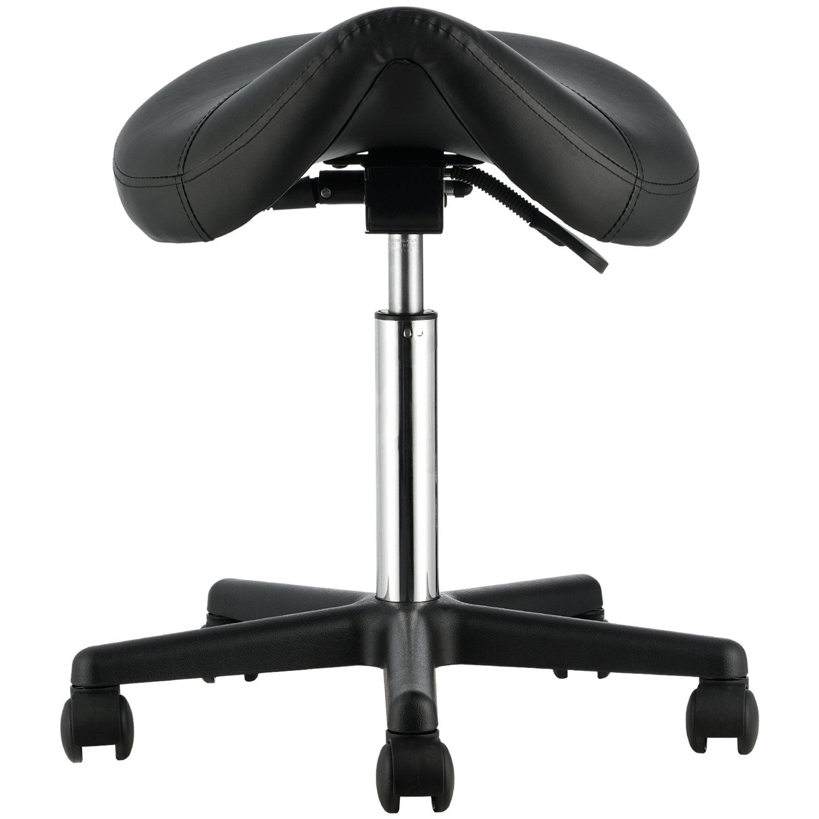 VEVOR Sattelhocker mit Rädern, 181 kg Gewichtskapazität, Ergonomischer Rollsattelhocker, Höhenverstellbar, Verdicktes PU-Leder, Drehsattelhocker, Stuhl für Salon, Spa, Klinik, Schwarz