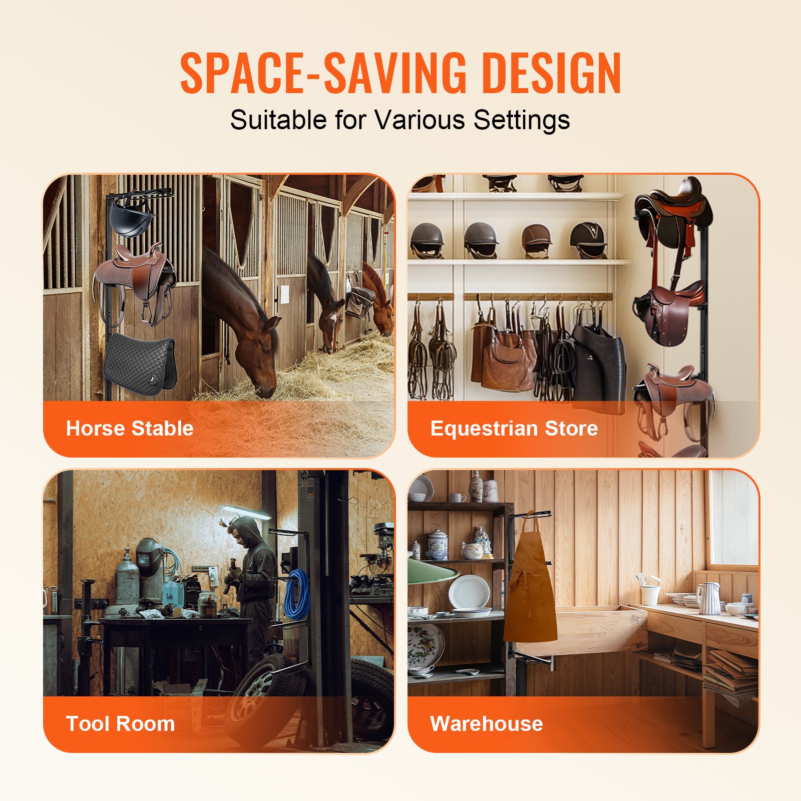VEVOR Sattelhalter Wandmontage, vierstufiges Aufbewahrungsregal für Pferdesättel, robuster Western- und englischer Sattelständer, Pferdedeckenhalter für die Organisation der Sattelkammer