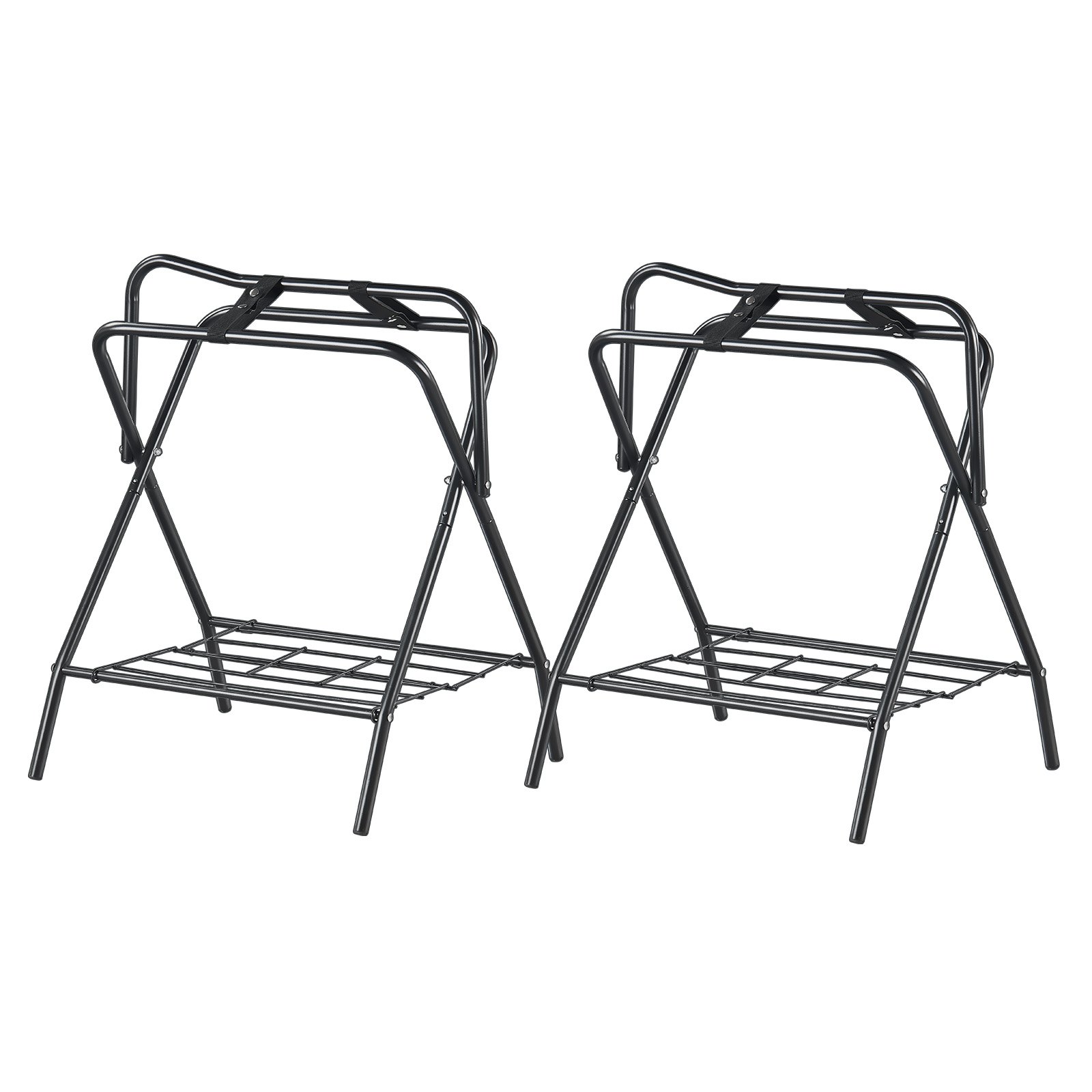 VEVOR Foldable Saddle Rack, Set of 2, Horse Saddle Stand up to 60 kg, Portable Horse Blanket Holder, Sturdy Steel Saddle Stand for English and Western Saddles, Bridle Storage, Black