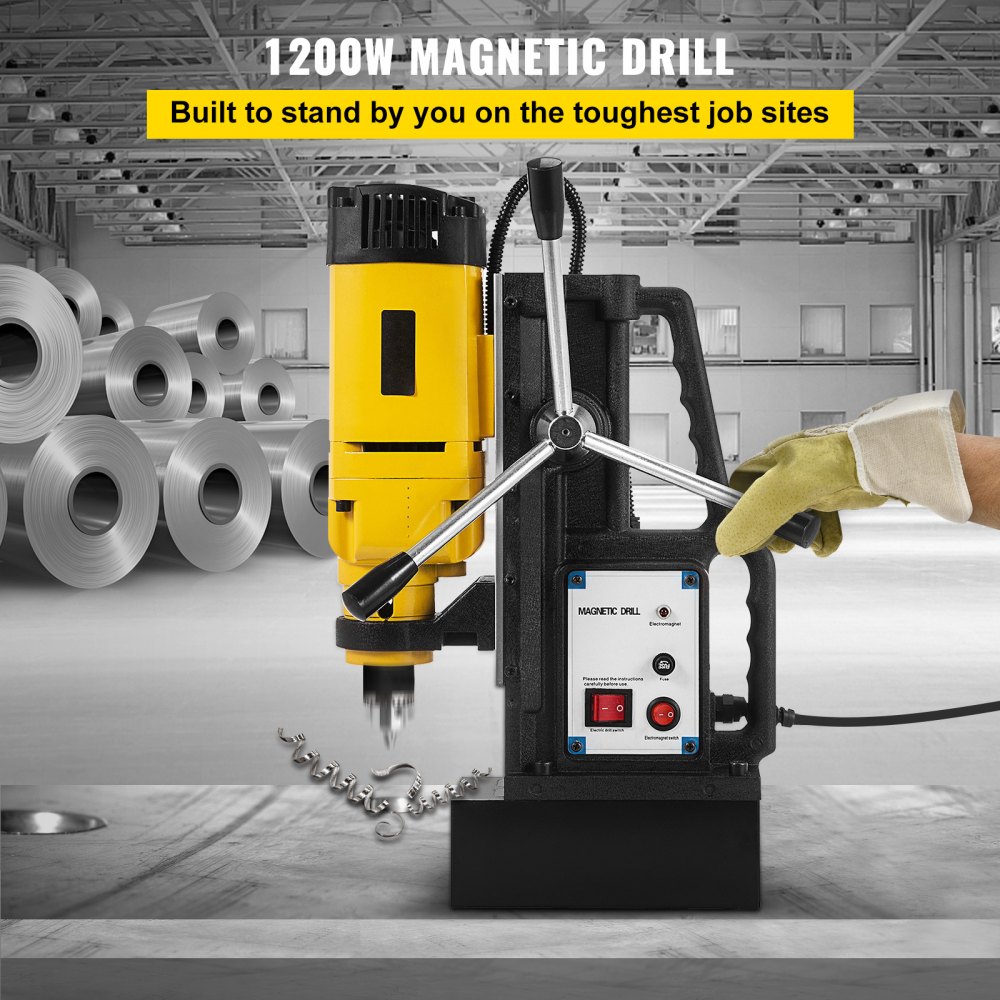 VEVOR MB-23 Magnetbohrmaschine, 1200 W Kernbohrmaschine, 500 U/min Kernbohrer, 0 - 180 mm Diamantbohrkronen - Set, Fliesenbohrkrone, 230 V Nass-Bohrkrone für Stahlkonstruktion, Schiffbau und Strombau