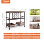 VEVOR 3-lagiges Servierwagen Vintage Küchenwagen, 117 x 40 x 91,5 cm Rollwagen Barwagen 136 kg, MDF-Platte + Stahl Servierwagen mit Haken & Weinregalen für Restaurant, Party, Innendekoration usw.