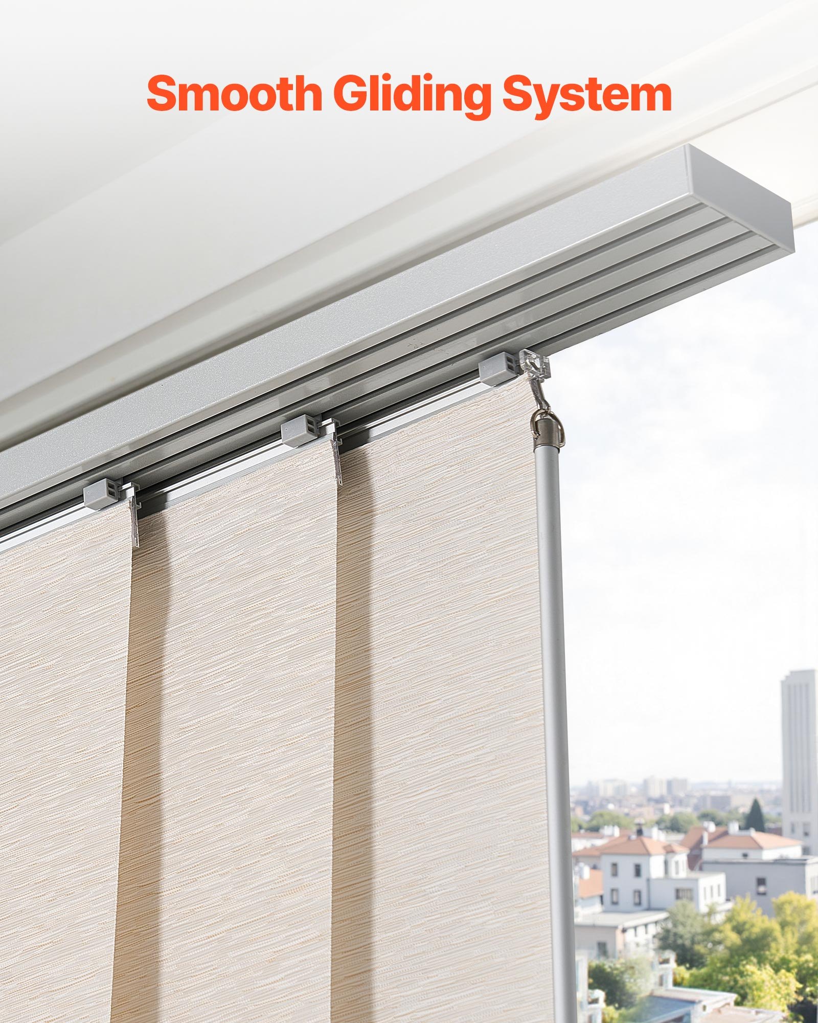 VEVOR Panel Track Blinds, Extendable Track from 116 cm to 218 cm W, Trimmable Panel Curtains Up to 243cm H, Adjustable Vertical Panel Blinds for Sliding Doors, Patio Doors, Room Divider, Light Brown