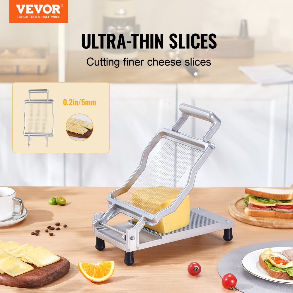 VEVOR Cheese Slicer with Wire, 0.2 Inch Ultra-Thin Cheese and Butter Cutting Blade, Detachable Cheese Slicer Wire, Commercial Aluminum Alloy Cheese Slicer with 316 Stainless Steel Knife Wire, for Cooking in the Kitchen
