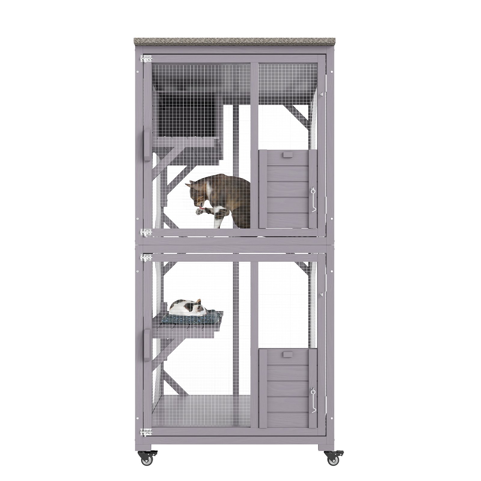 VEVOR Katzenkäfig mit 3 Ebenen und 1 Türen Katzengehege 760x865x1630mm Kleintierkäfig aus Verzinkter Maschendraht Tannenholz Nagerkäfig 14kg pro Etage Ideal für Katzen und andere kleine Tiere