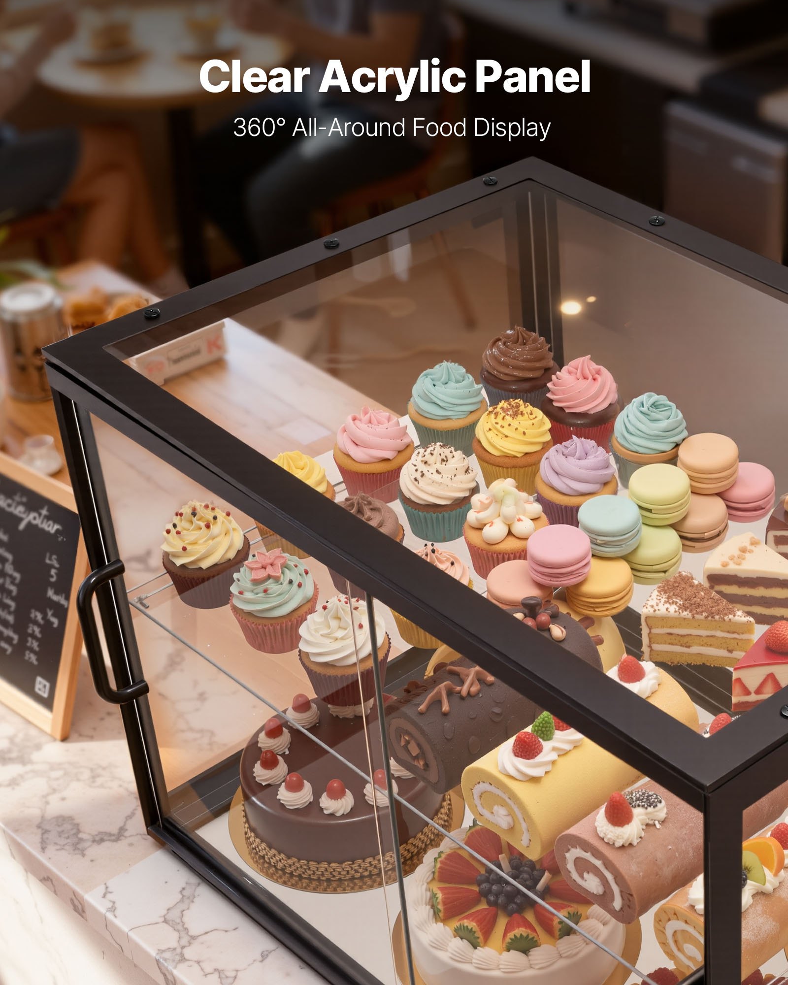 VEVOR Bakery Display Case, 2-Tier Commercial Countertop Pastry Display Case, Clear Acrylic Bread Box for Kitchen, Party Cake Cabinet with Sliding Door for Cookie Dessert Donut, 550 x 385 x 390 mm