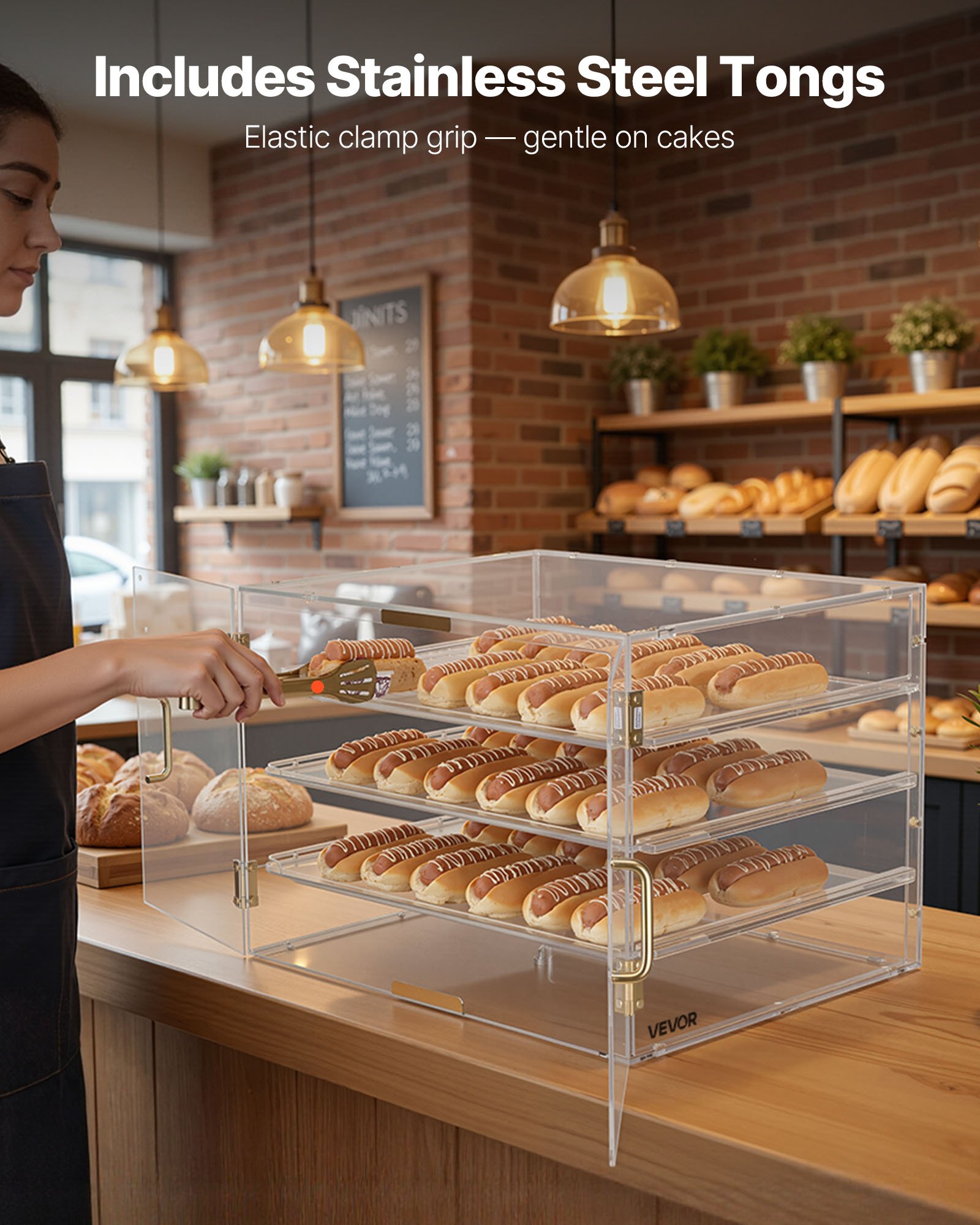 VEVOR Gebäckvitrine 4-stöckig, Gewerbliche Bäckereivitrine aus Transparentem Acryl, Thekenvitrine mit Magnetischer Rücktür & Abnehmbarer Trennwand für Kekse Desserts Donuts, 570 x 455 x 405 mm