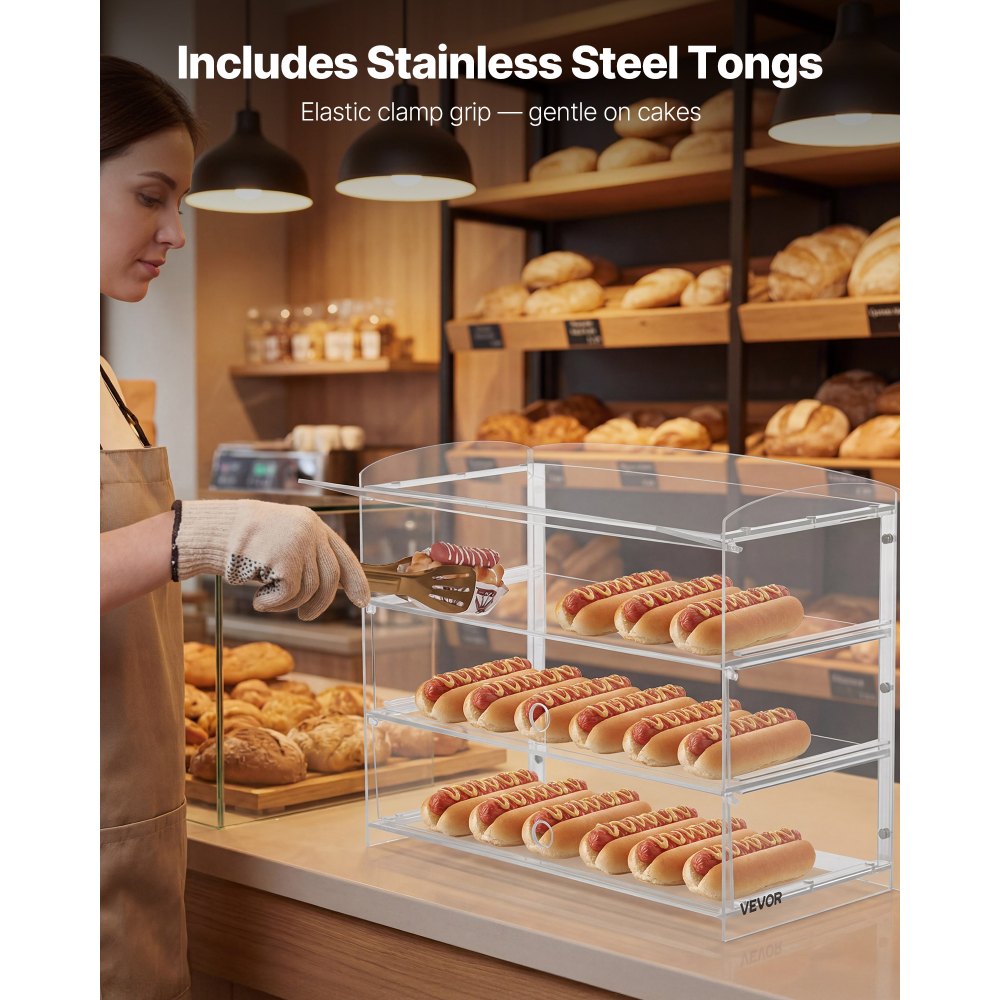 VEVOR Bakery Display Case, 3-Tier Commercial Countertop Pastry Display Case, Clear Acrylic Bread Box for Kitchen, Party Cake Cabinet with Flip-Up Door for Cookie Dessert Donut, 482 x 232 x 380 mm